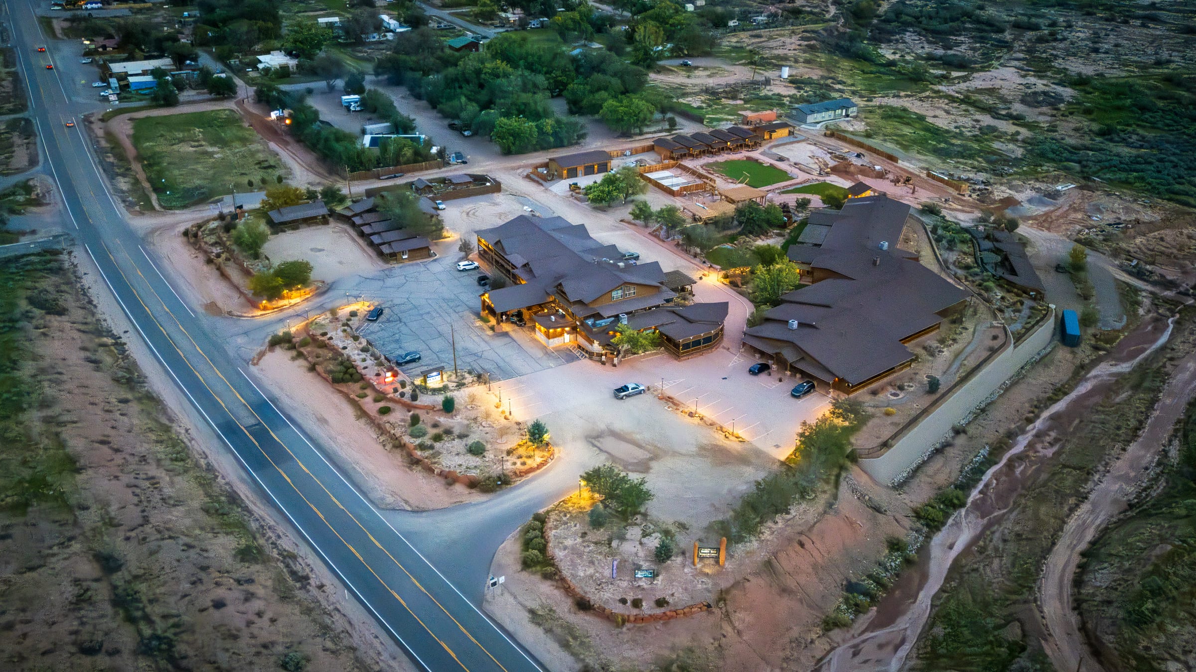 Desert Rose Resort at Dusk, from Above, Desert Rose Resort, Bluff, Utah