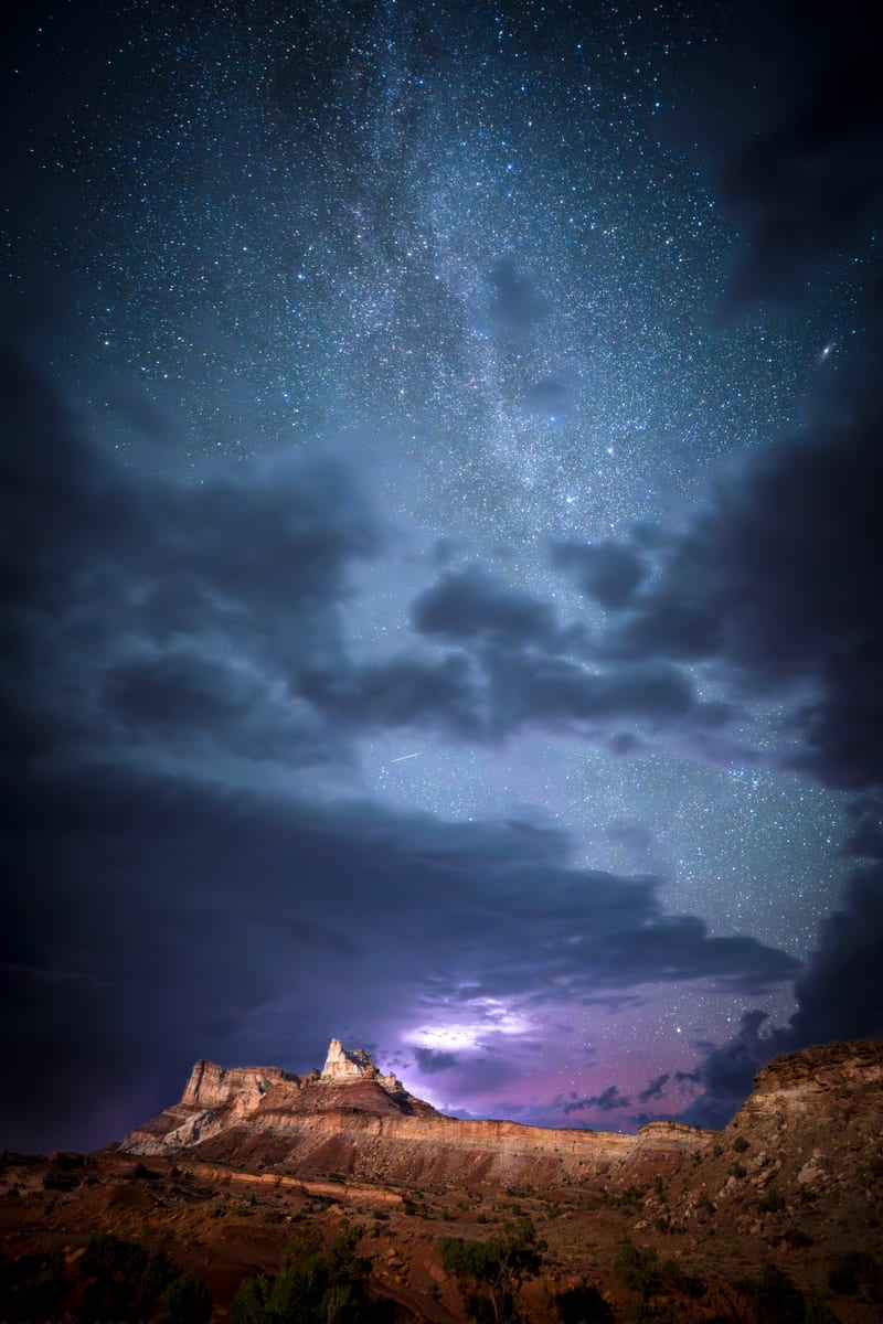 Lightning under the Milky Way, San Rafael Swell, Utah