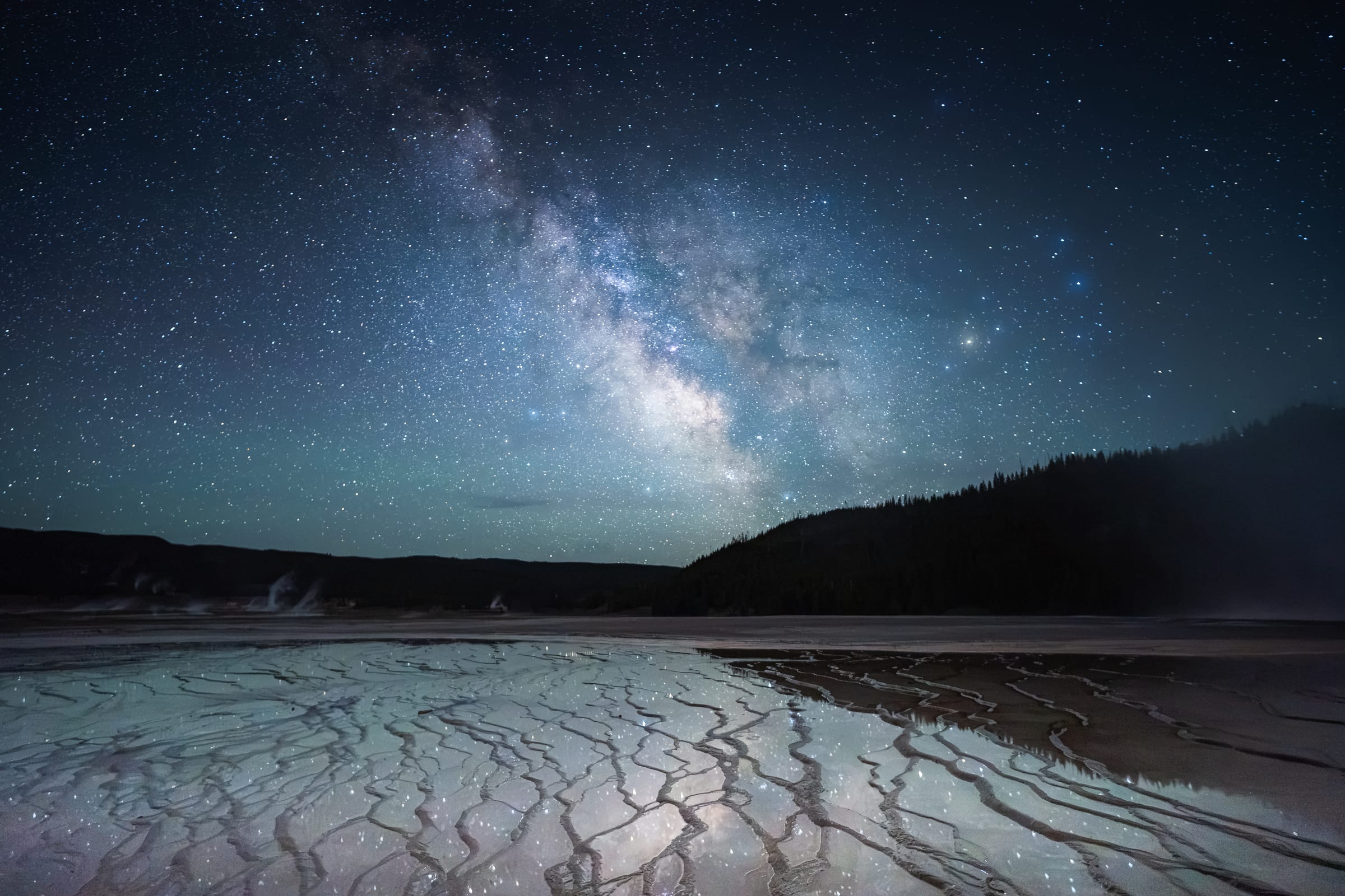 Milky Way over Grand Prismatic, Yellowstone National Park, Wyoming