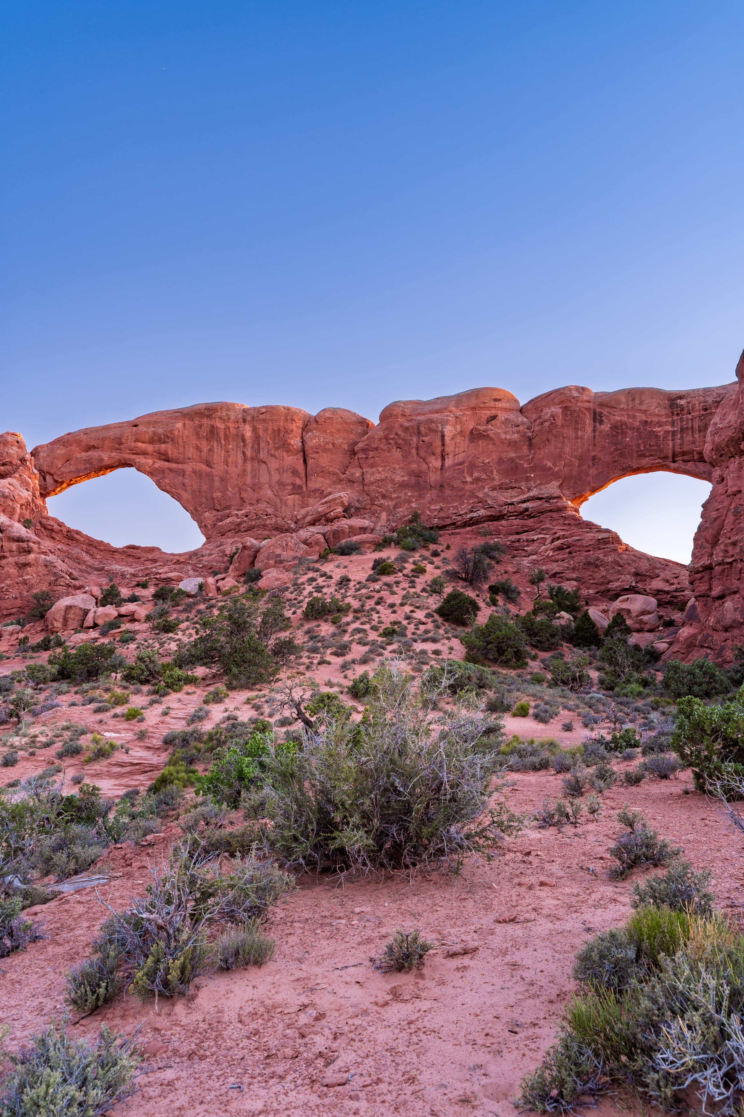 North and South Windows at Blue Hour, Arches National Park, Utah